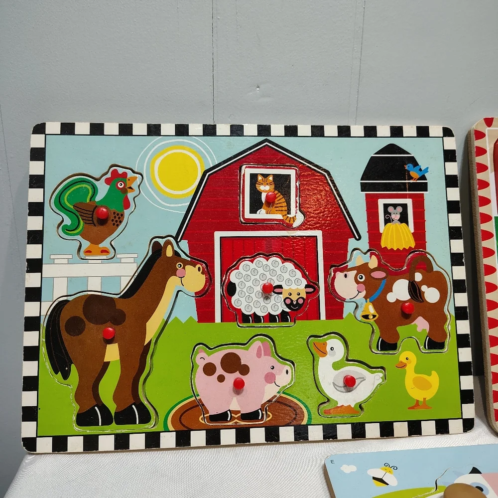 Melissa & Doug Farm Knob Puzzle Bundle Wooden Toddler Animal Set